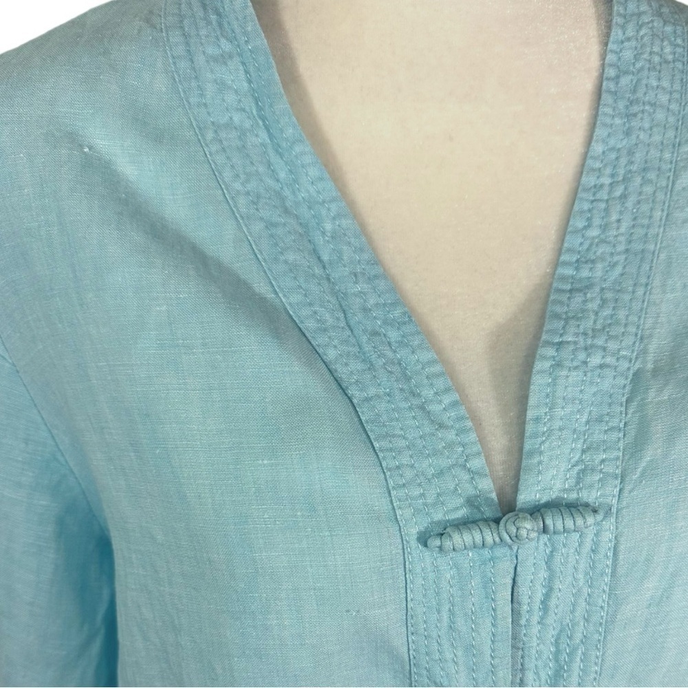🌸Spring Breeze- Blue Linen Blend Tunic Button Down Top- Size XL - Picture 2 of 9
